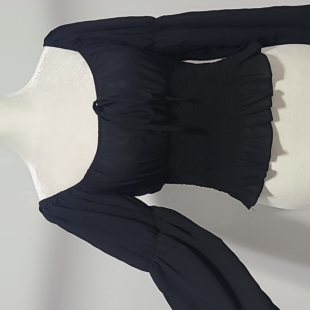 Guess LS KYRIE TOP Black long Sleeve Blouse with Fitted Elastic Waist